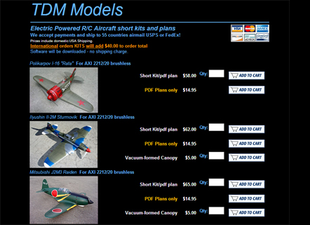 TDM Models - R/C electric aircraft plans nad kits